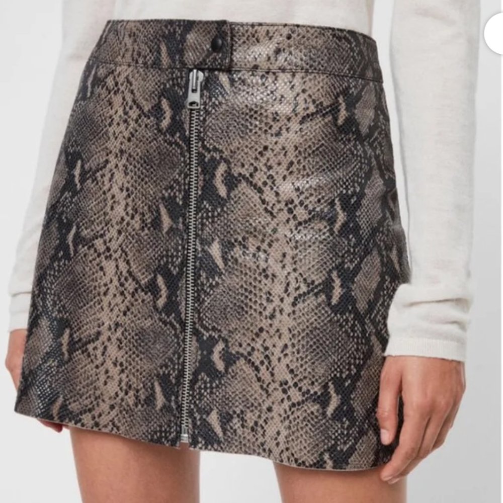 all saint's snakepring leather skirt